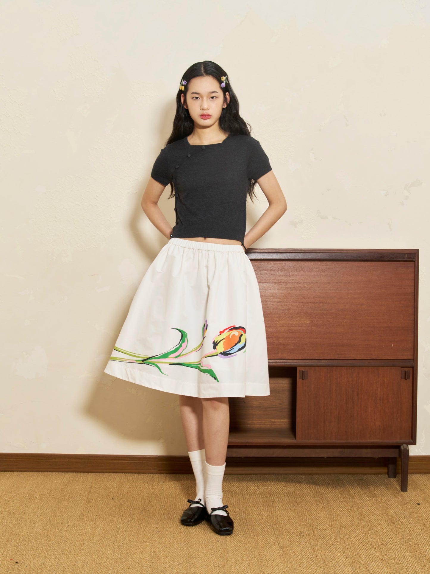 'Ling Yi' Grey Tulips Sweater