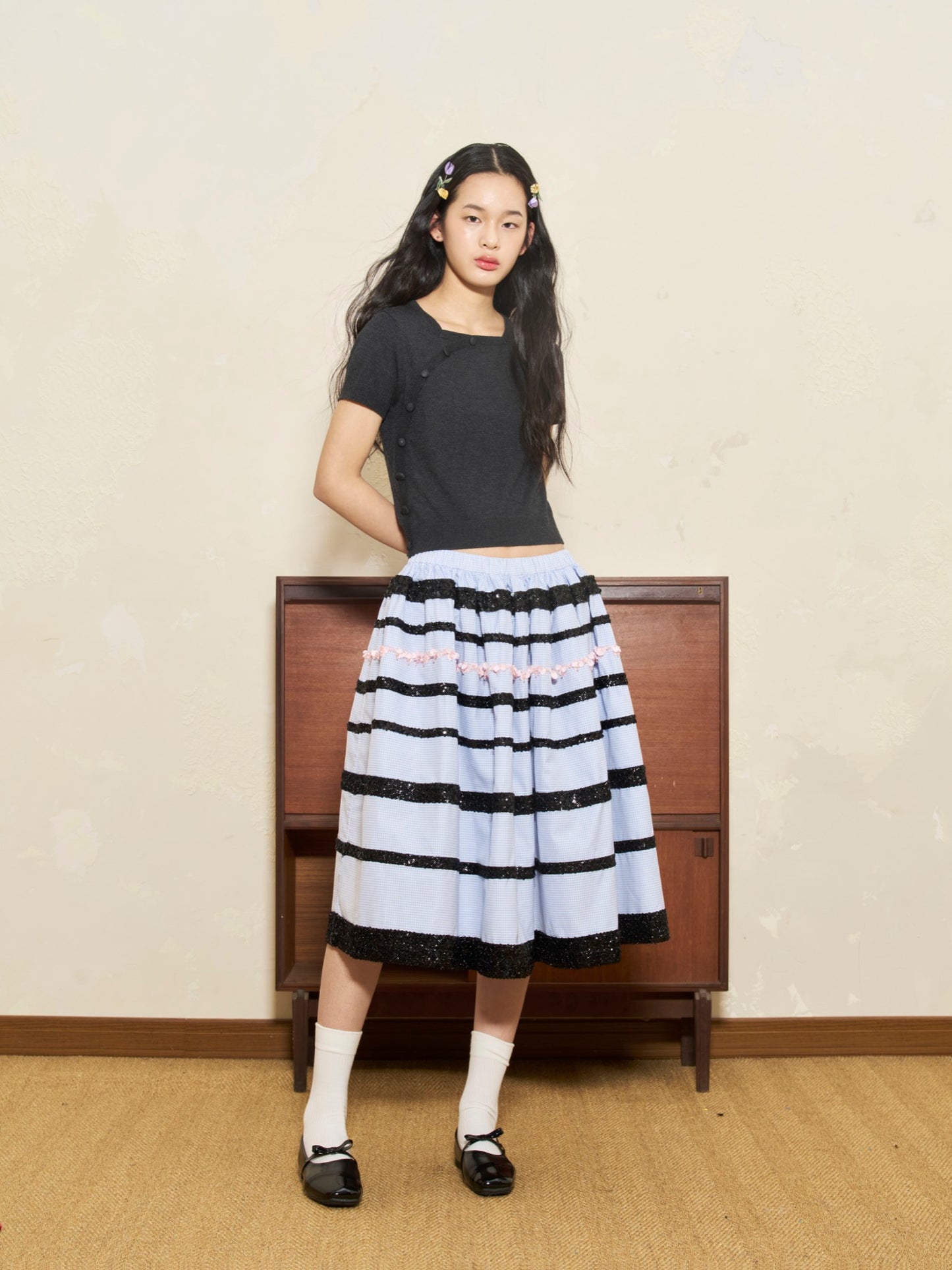 'Moon Eyed' Blue Stripe Skirt