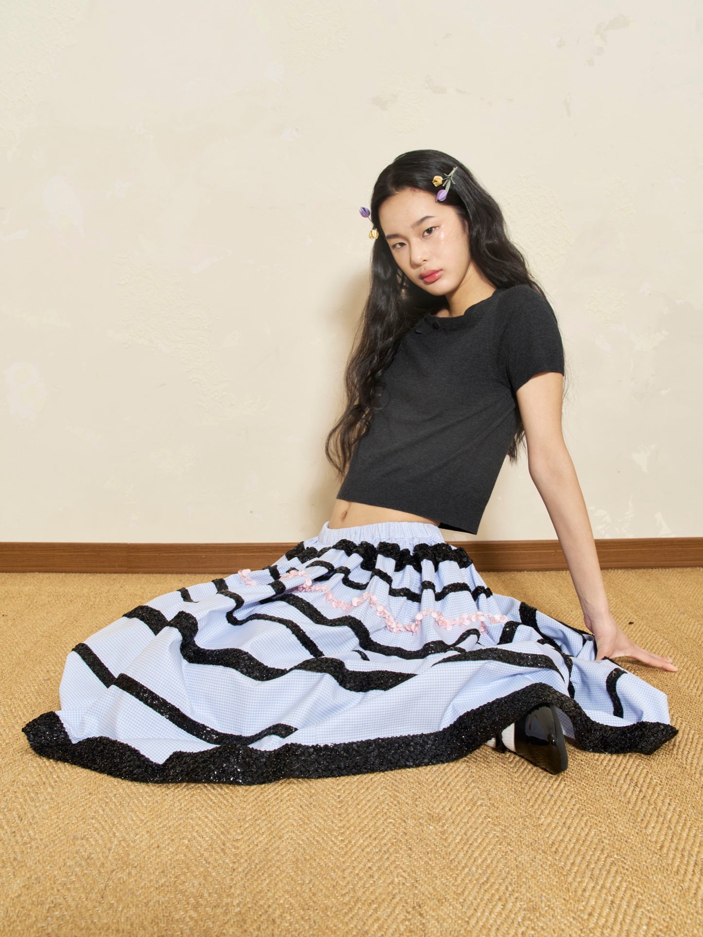 'Ling Yi' Grey Tulips Sweater