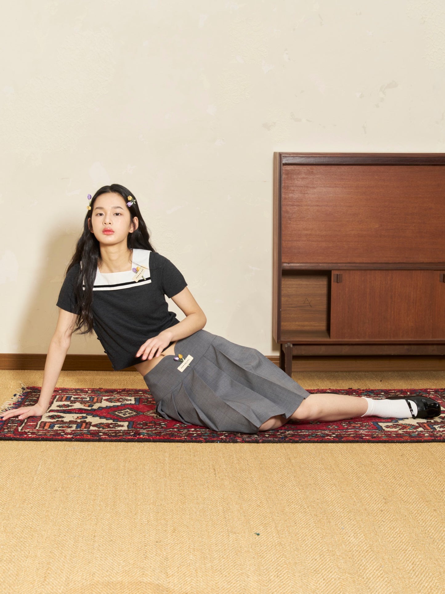'Morning Light' Grey Tulip Pleated Skirt