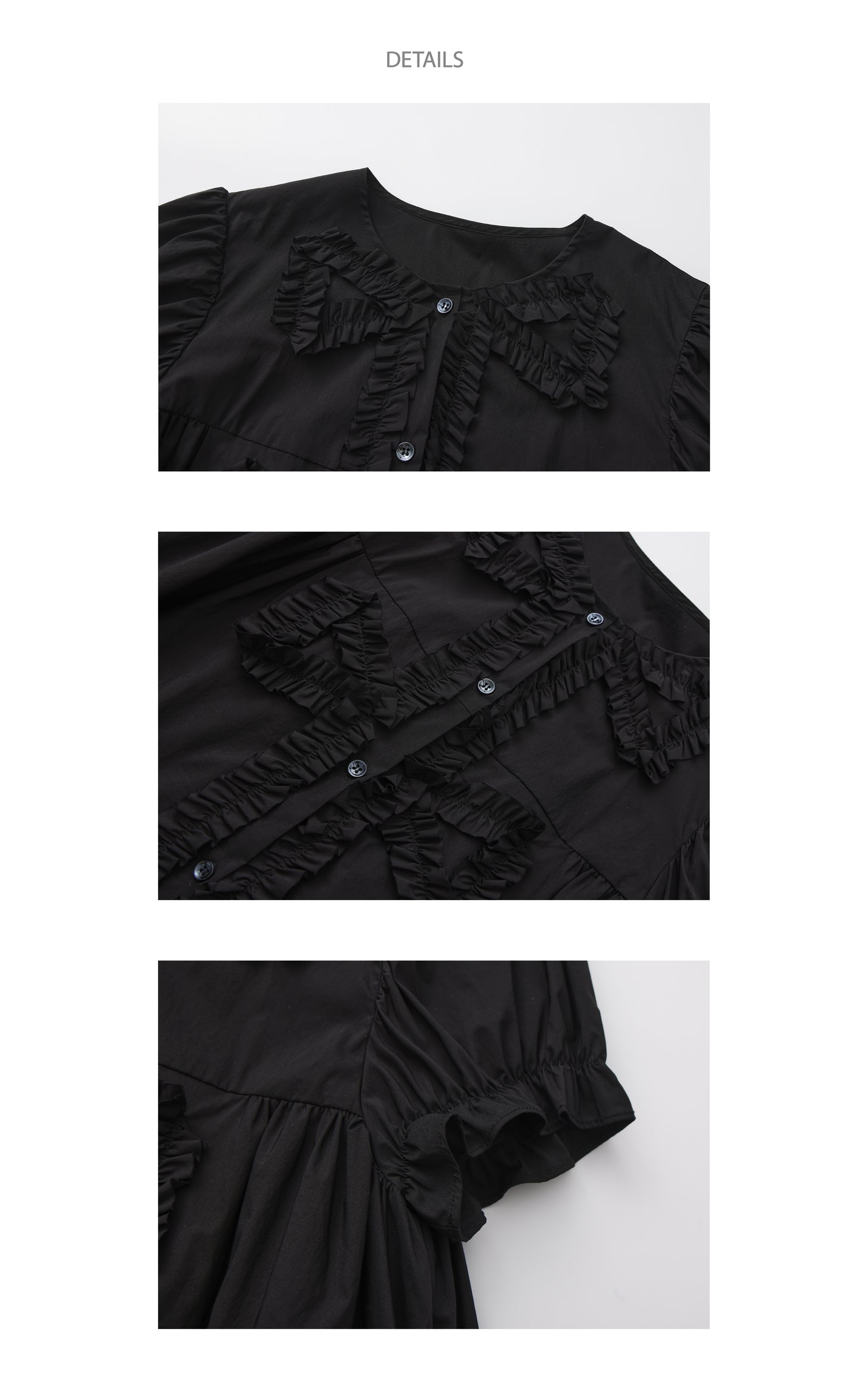 ‘Andrina’ Black Gathering Bow-tie Long Shirt Dress