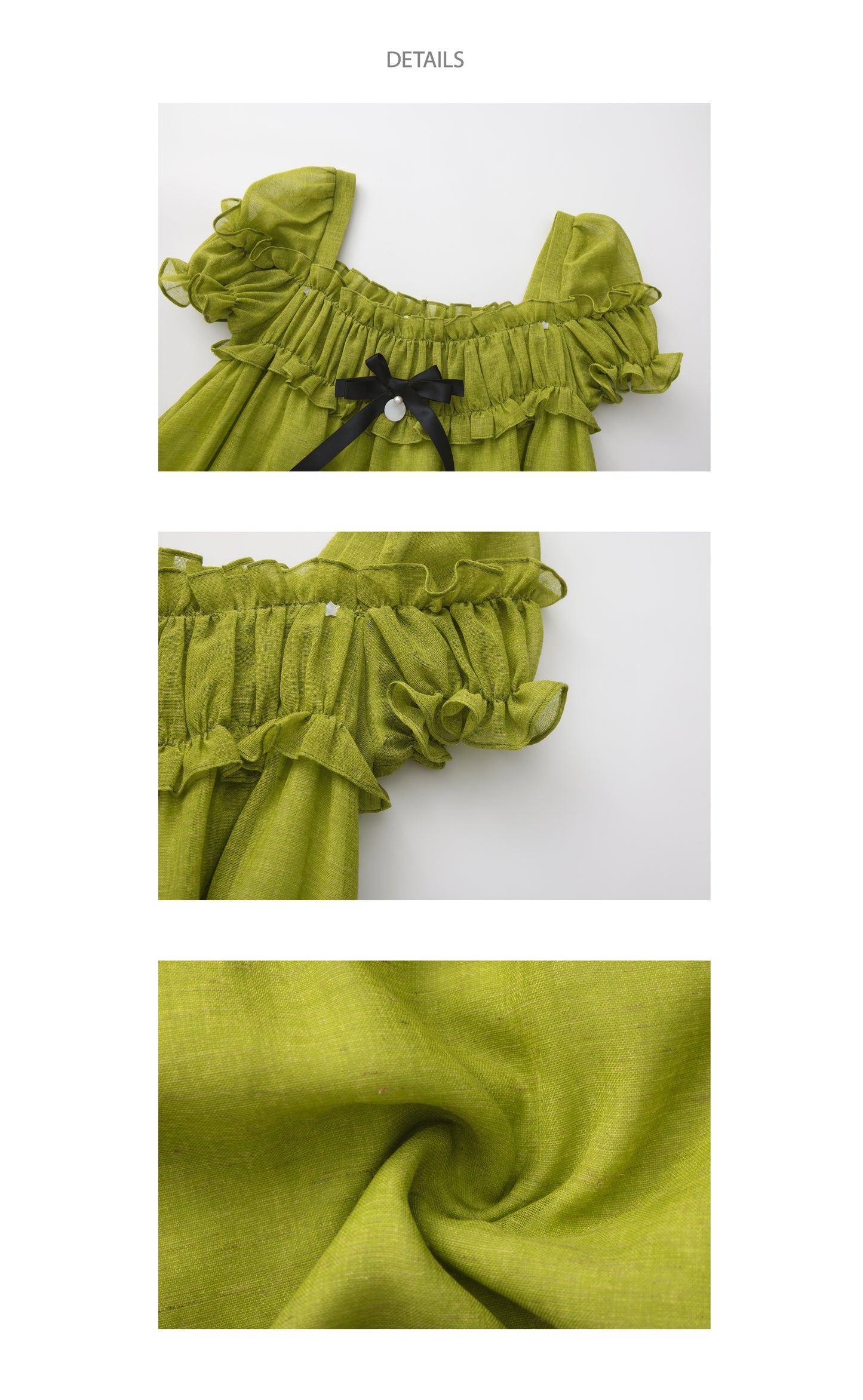‘Ariel’ Green Linen Puff Dress