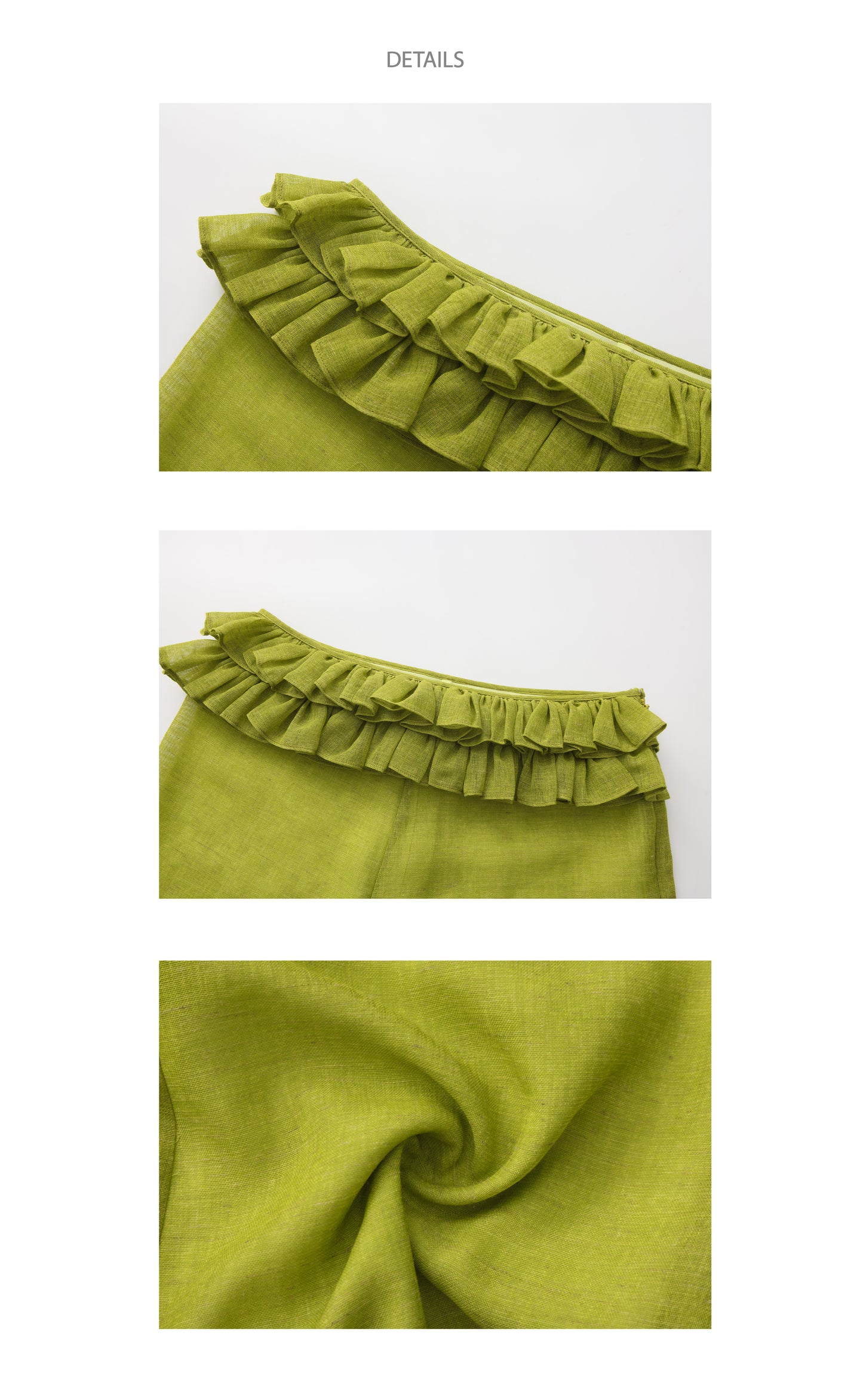 ‘Harold’ Green Linen Ruffles Midi Skirt