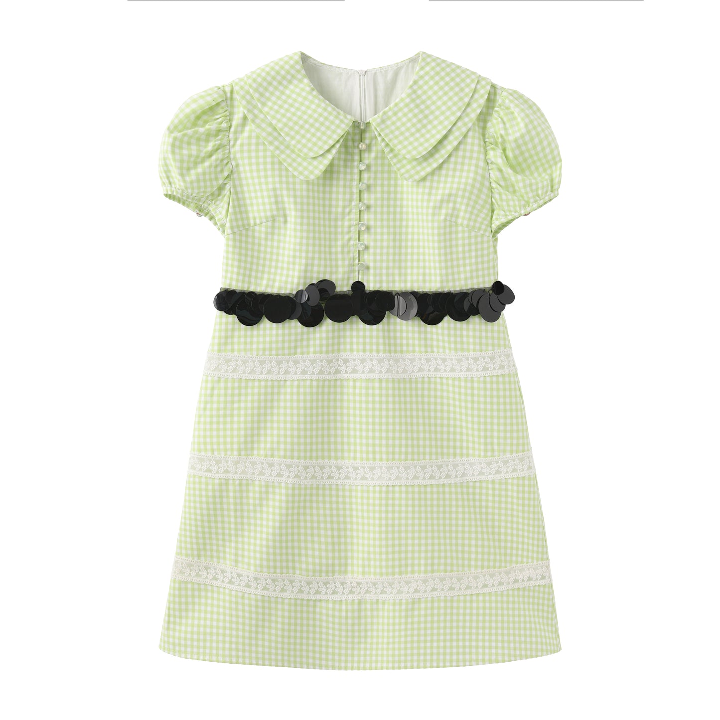 ‘Oceanic Bliss’ Green Sequin Lace Patchwork Dress