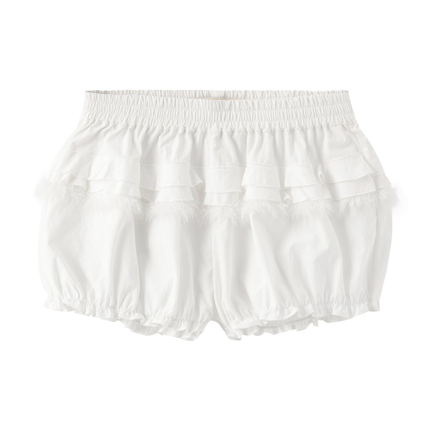 ‘Laughter Echoes’ White Gathering Bud Shorts