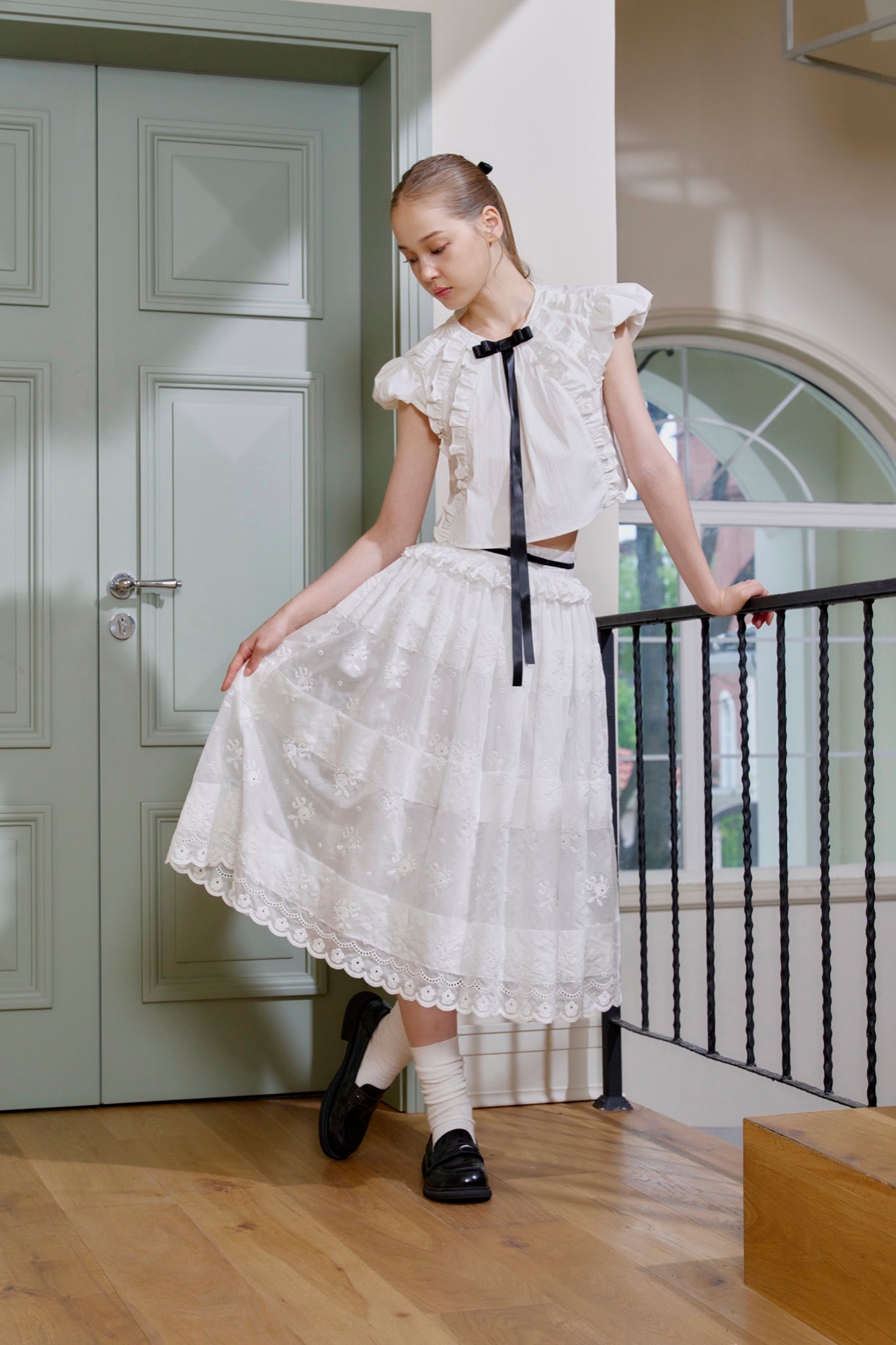 ‘Summer Whispers' White Bow Puff Top