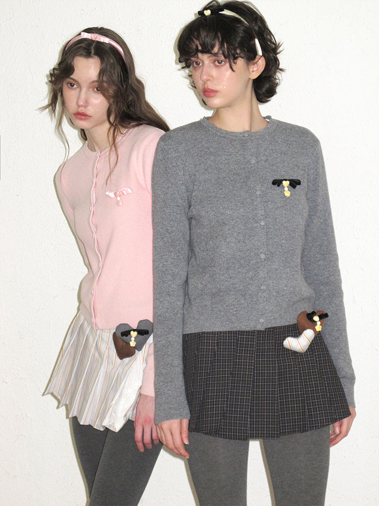 ‘Strawberry Roll’ Grey Knit Cardigan