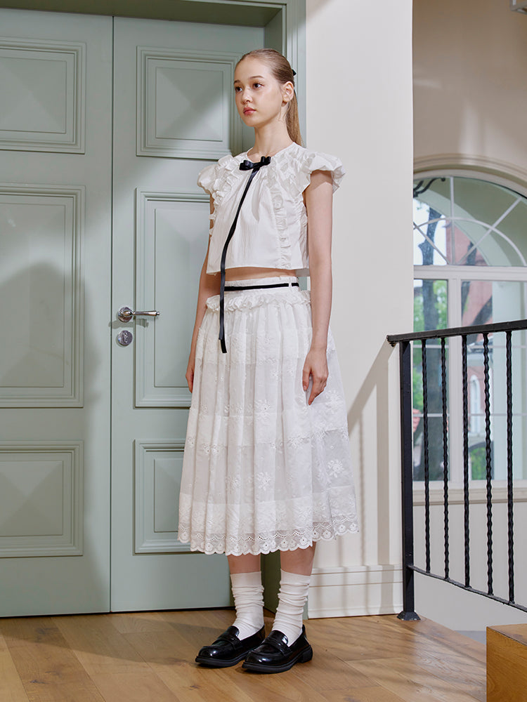 ‘Summer Whispers' White Bow Puff Top