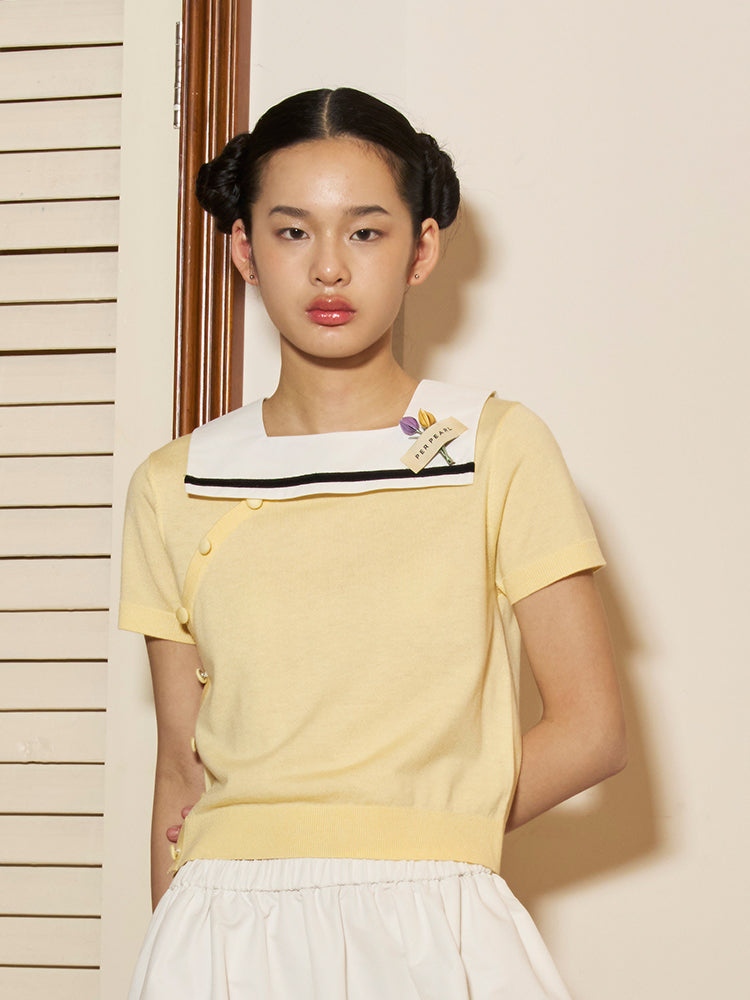 'Ling Yi' Yellow Tulips Sweater