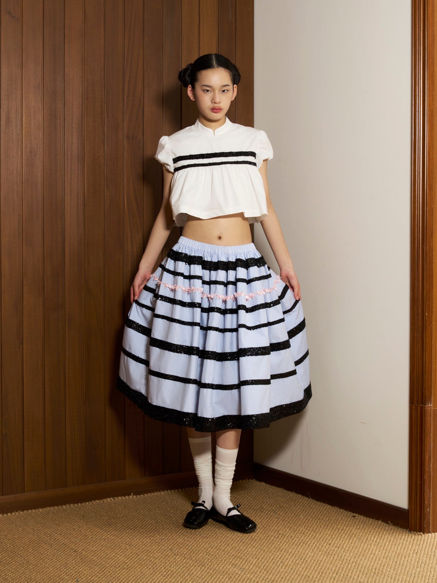 'Moon Eyed' Blue Stripe Skirt