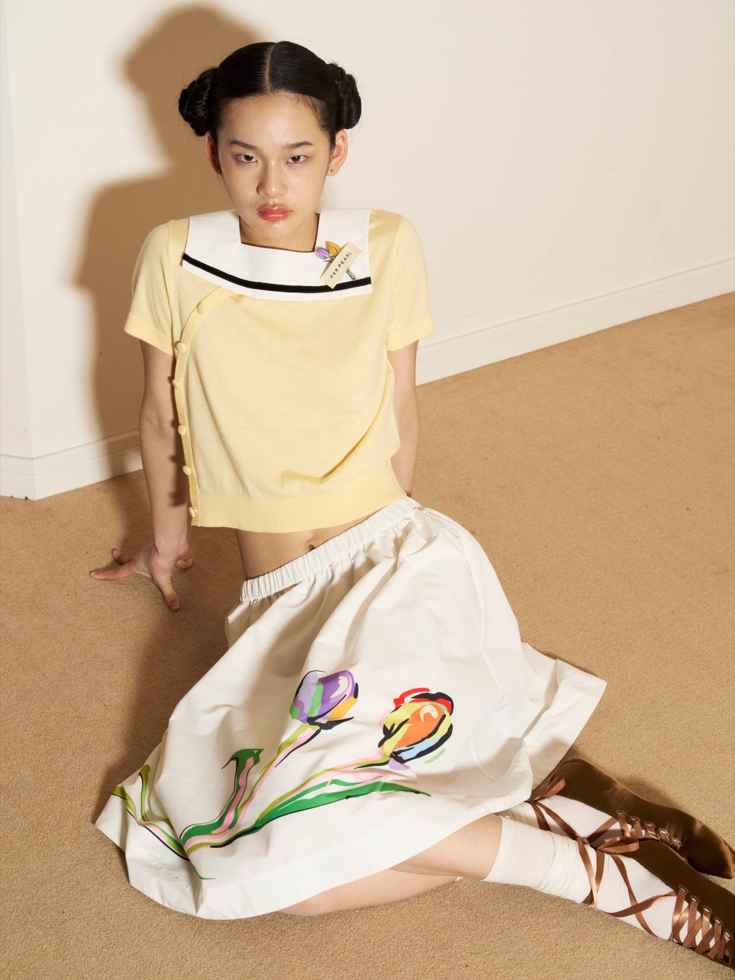 'Ling Yi' Yellow Tulips Sweater
