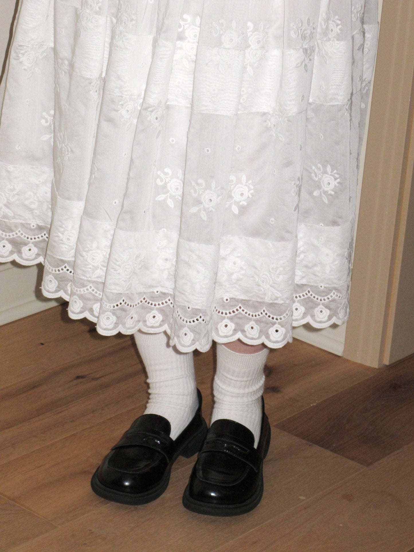 'Solitude Speaks' White Embroideried Midi Skirt