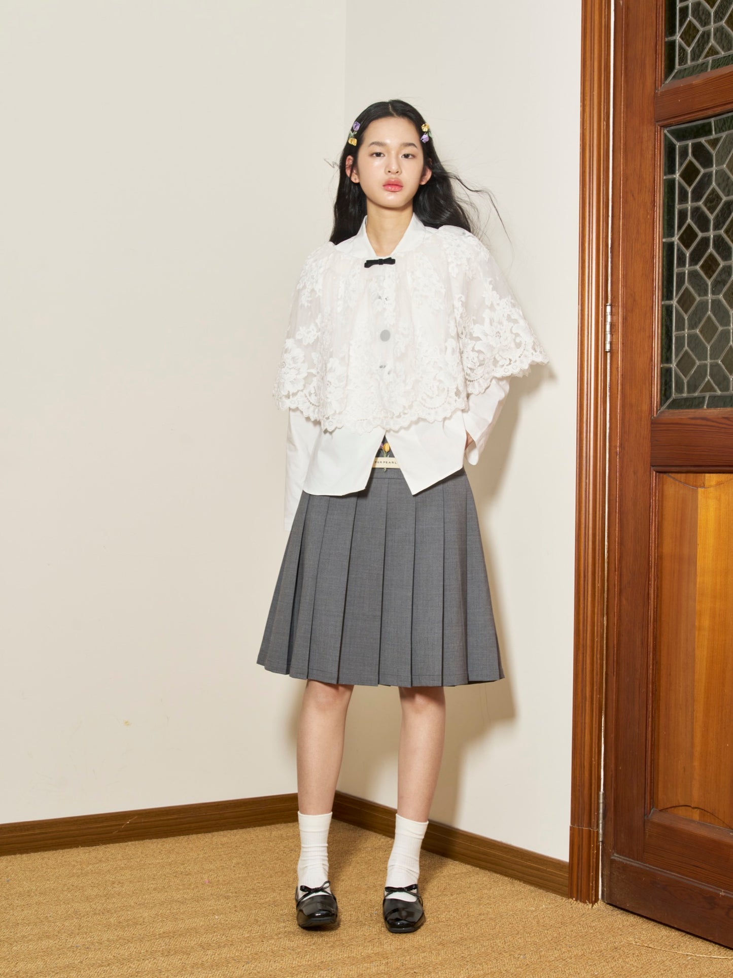 'Morning Light' Grey Tulip Pleated Skirt