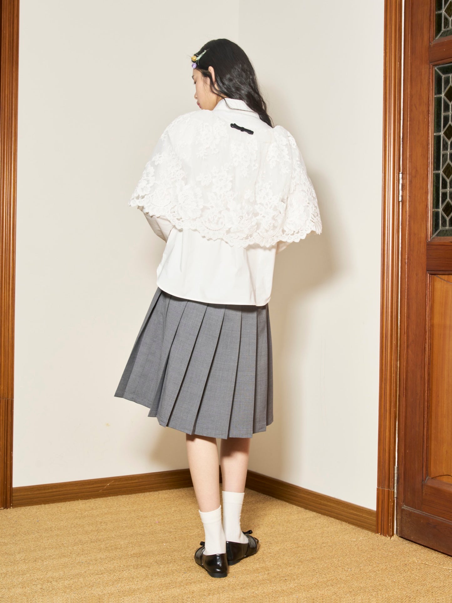 'Morning Light' Grey Tulip Pleated Skirt