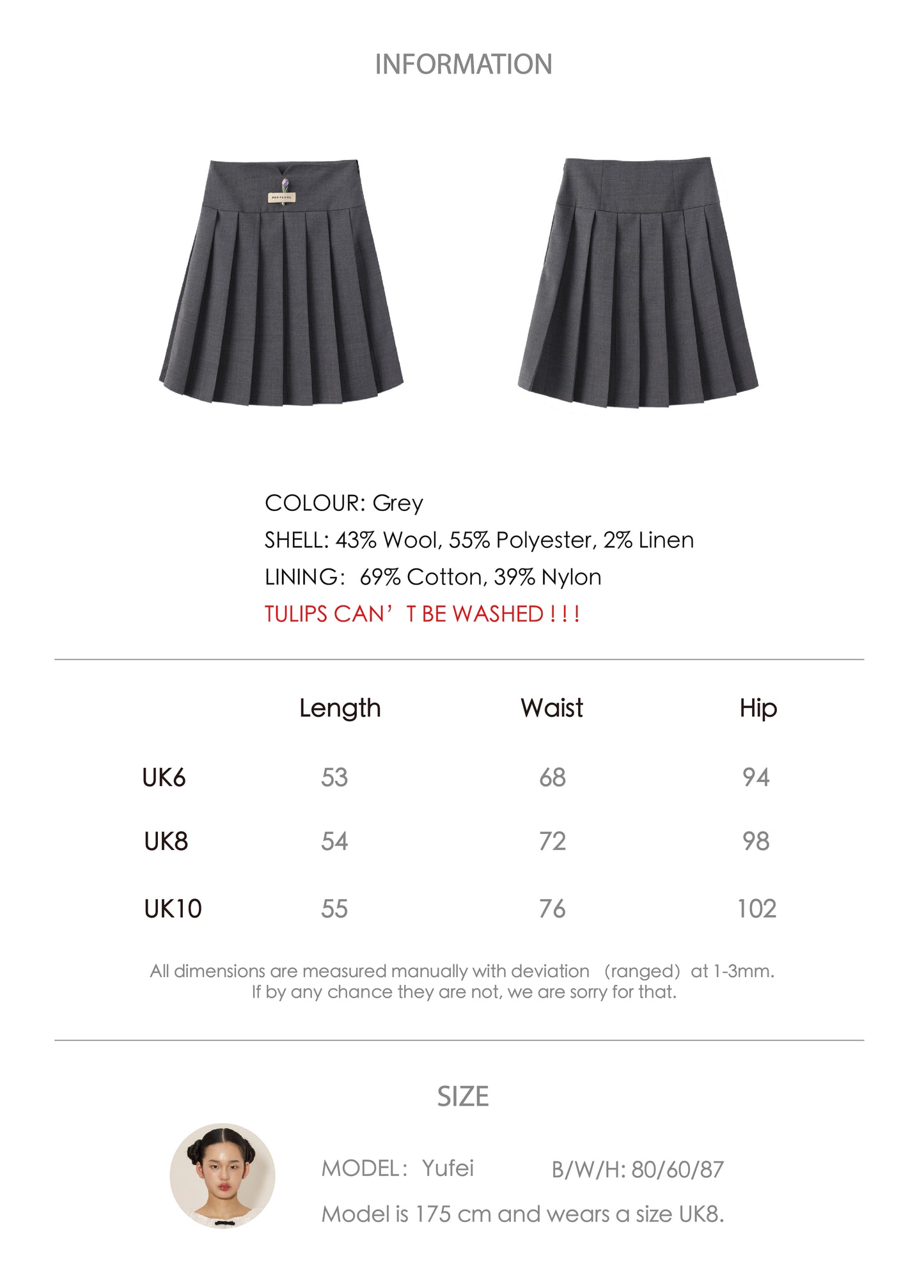 'Morning Light' Grey Tulip Pleated Skirt