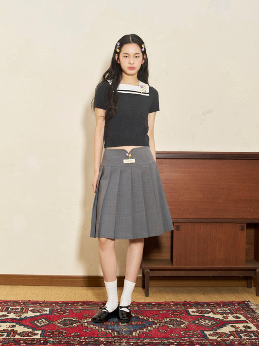 'Morning Light' Grey Tulip Pleated Skirt