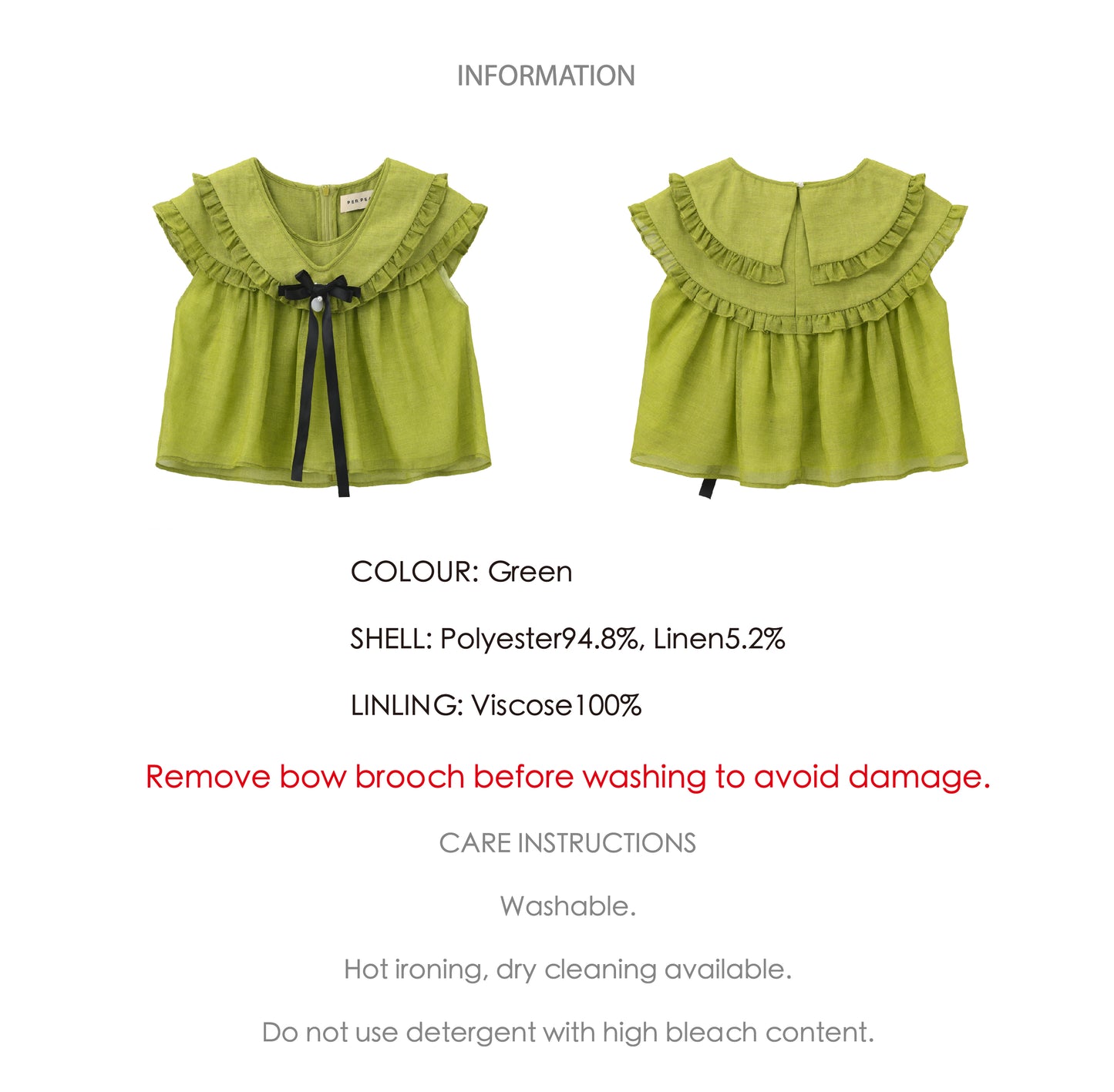 ‘Flounder’ Green Linen Double-Layer Collar Top