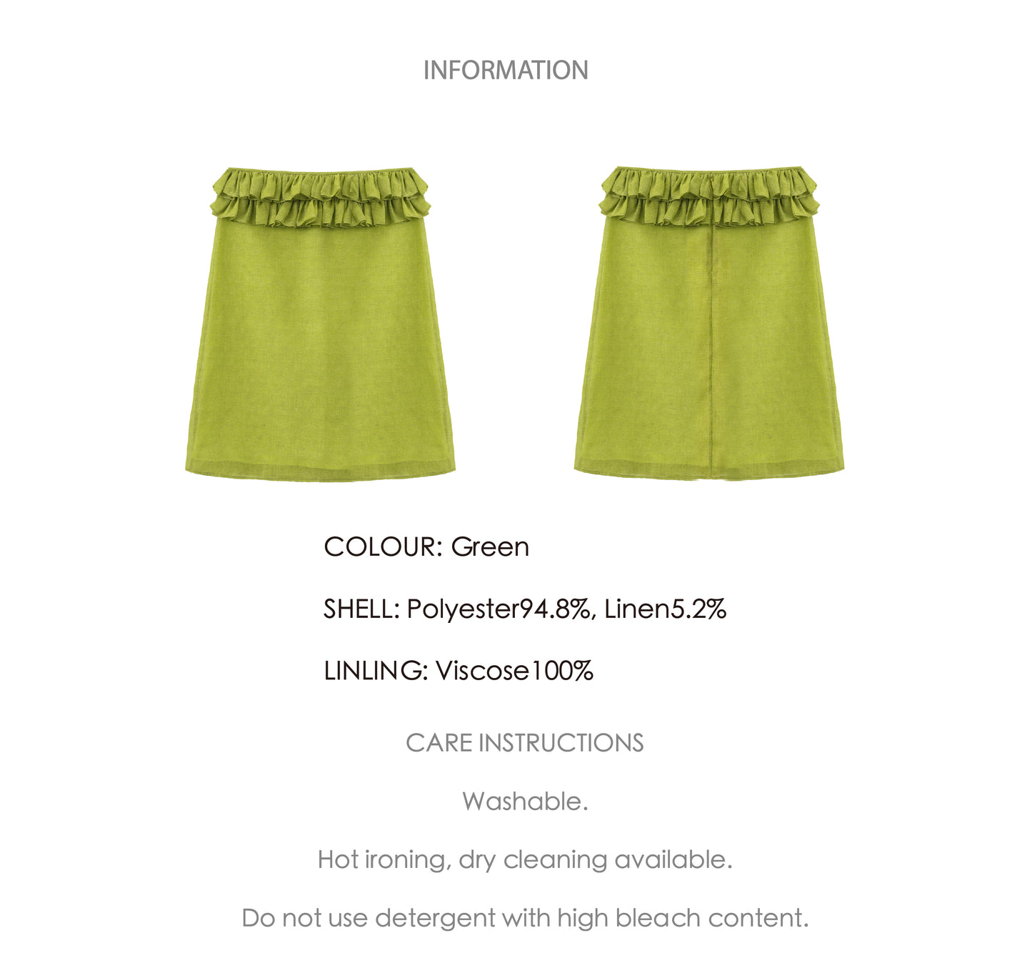 ‘Harold’ Green Linen Ruffles Midi Skirt