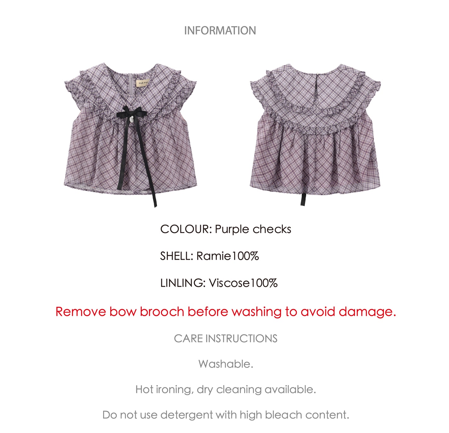 ‘Flounder’ Purple Plaid Double-Layer Collar Top