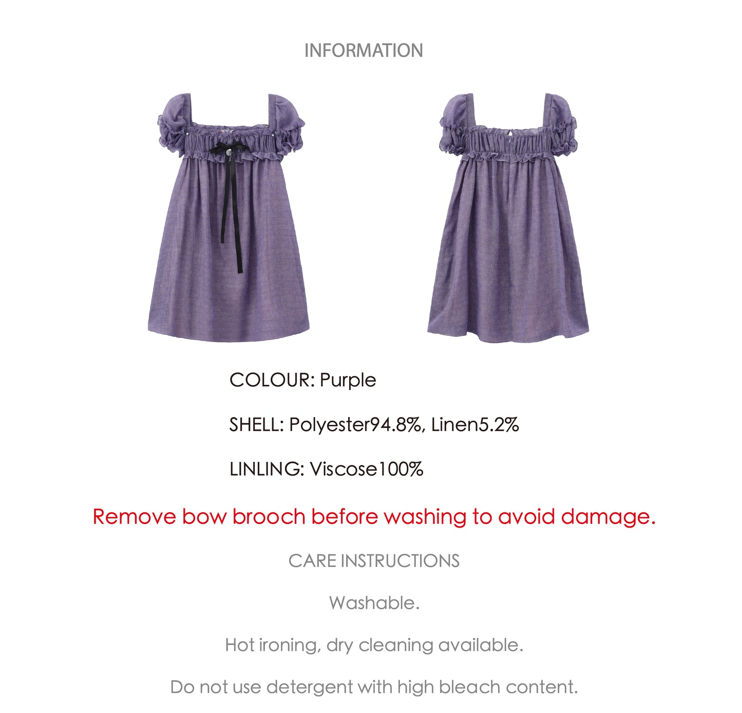 ‘Ariel’ Purple Linen Puff Dress
