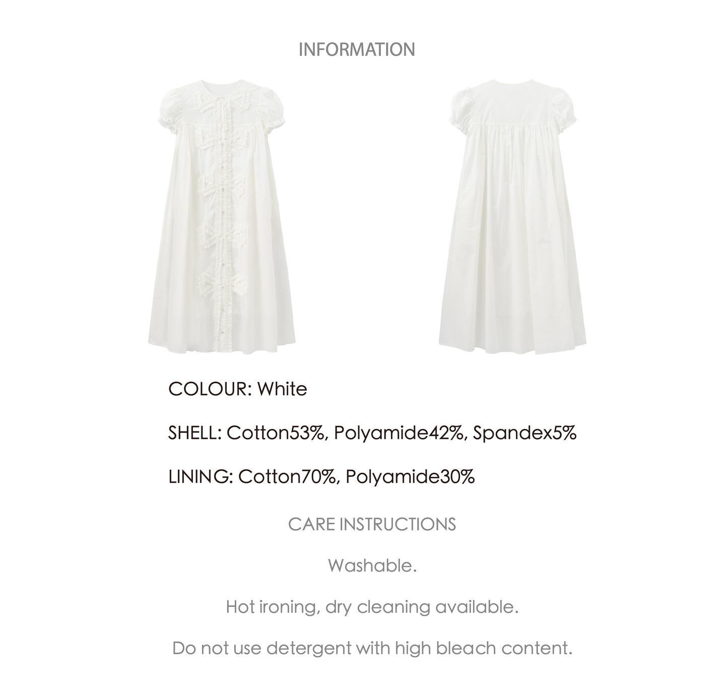 ‘Andrina’ White Gathering Bow-tie Long Shirt Dress