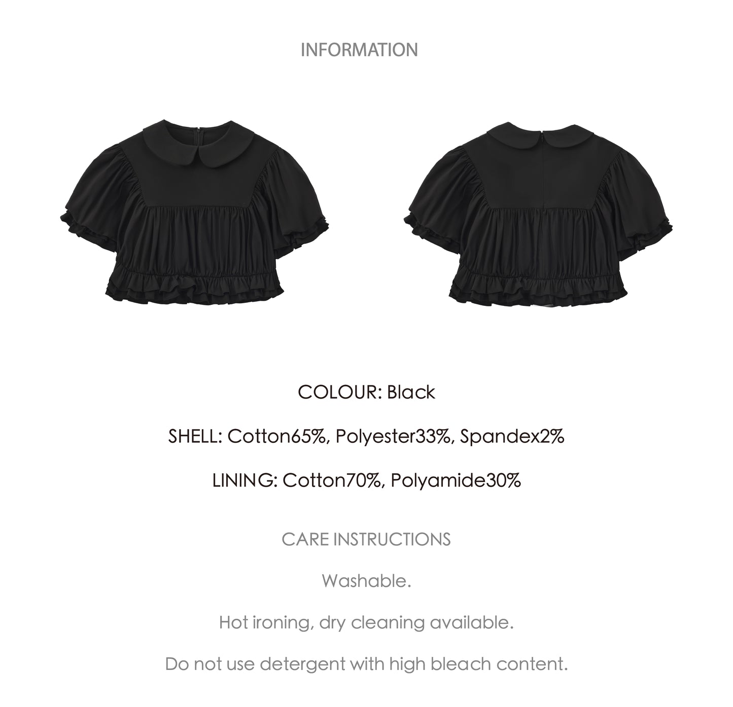 ‘Ursula’ Black Ruched Cropped Top