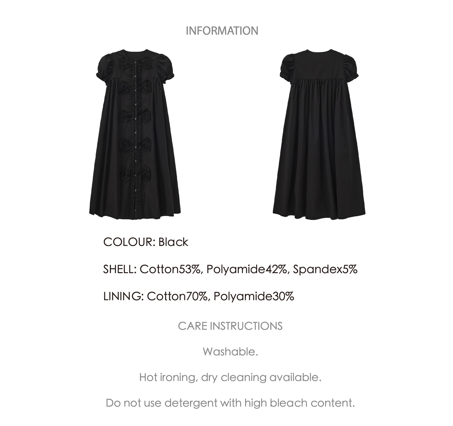 ‘Andrina’ Black Gathering Bow-tie Long Shirt Dress