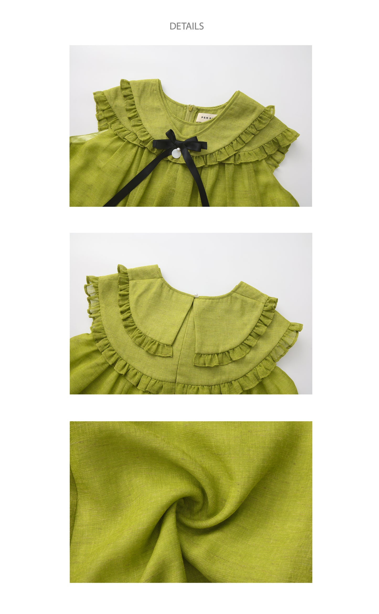 ‘Flounder’ Green Linen Double-Layer Collar Top