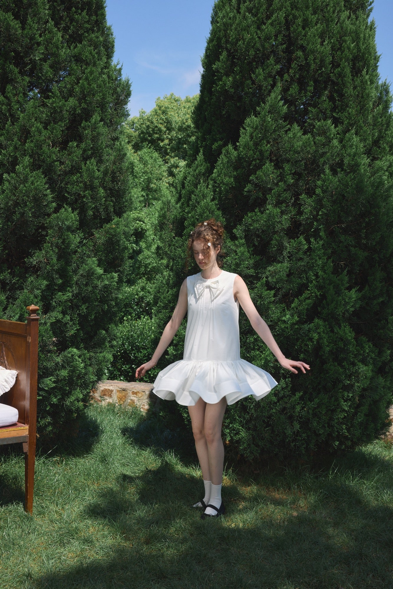 ‘Arista’ White Bow-tie Vest Dress
