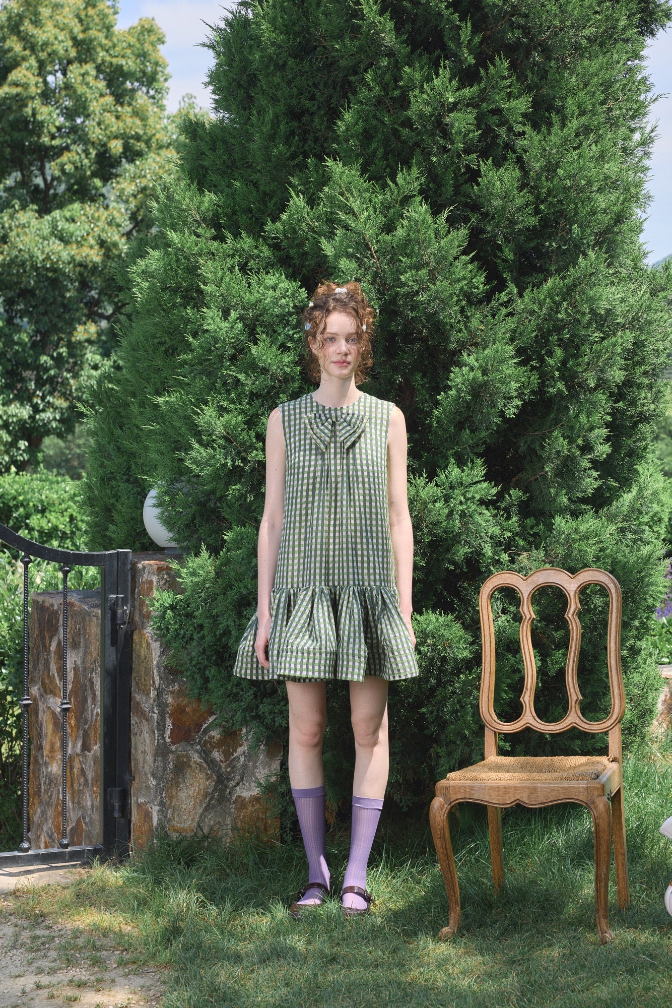 ‘Arista’ Green Plaid Bow-tie Vest Dress