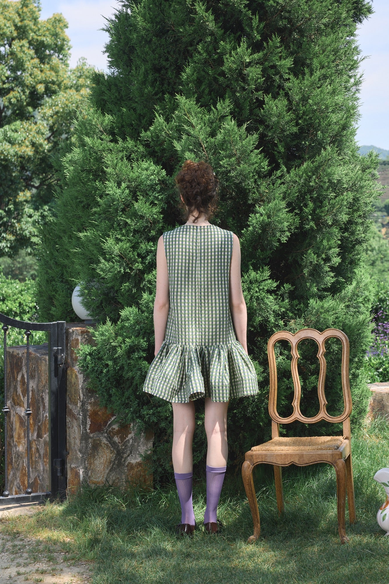 ‘Arista’ Green Plaid Bow-tie Vest Dress