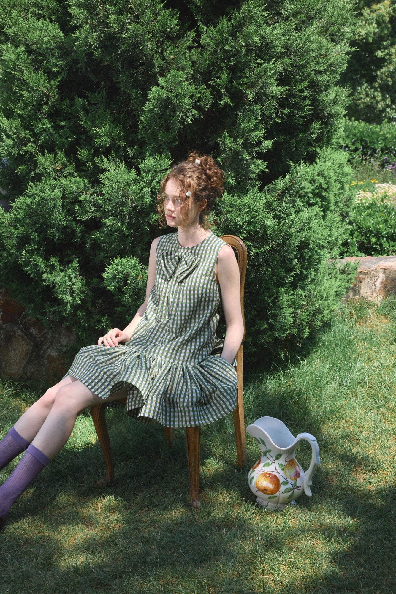 ‘Arista’ Green Plaid Bow-tie Vest Dress