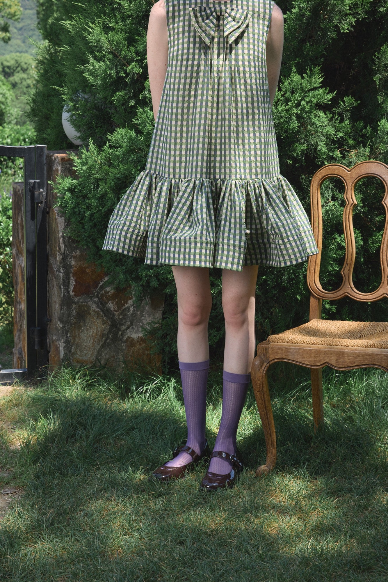 ‘Arista’ Green Plaid Bow-tie Vest Dress