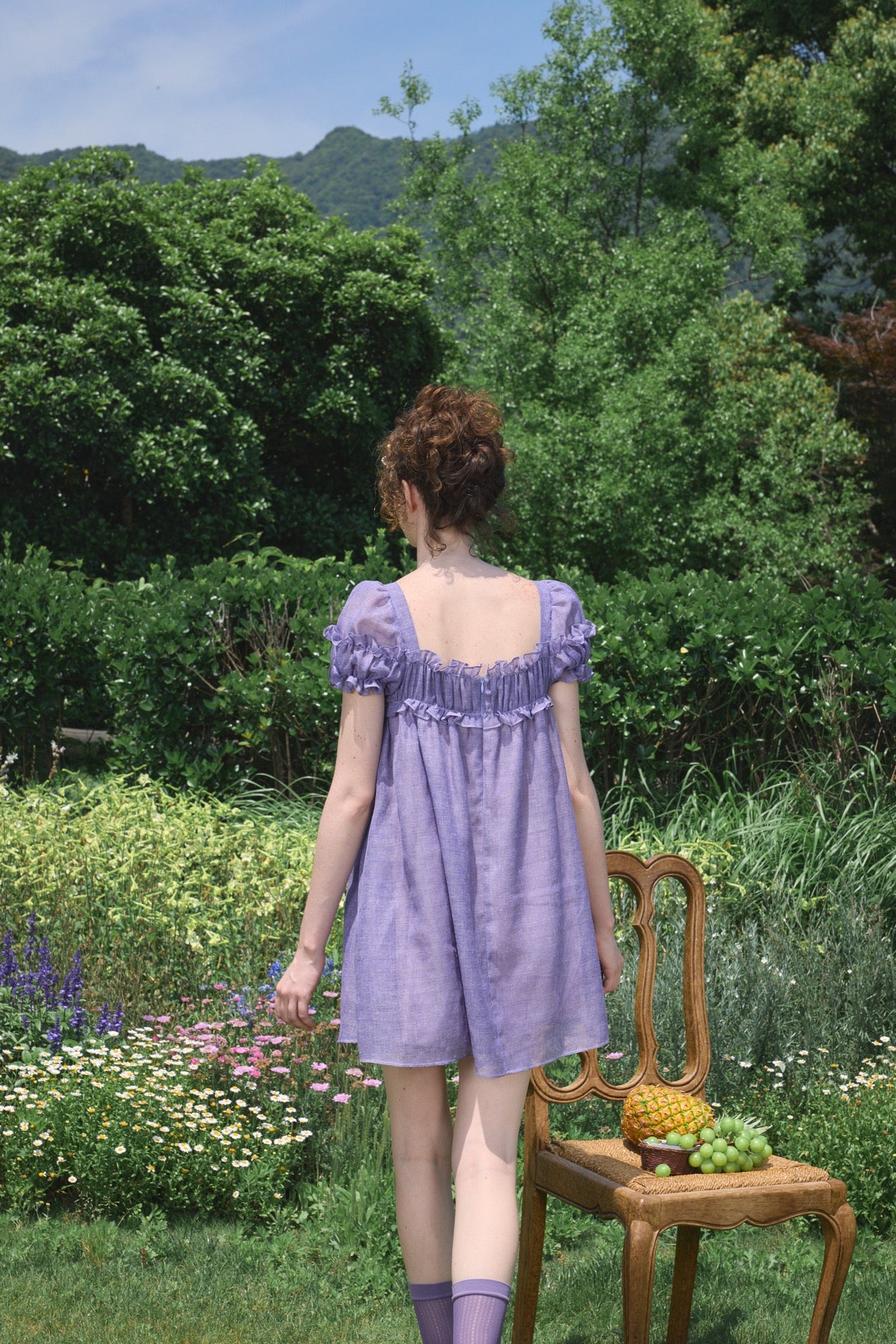 ‘Ariel’ Purple Linen Puff Dress