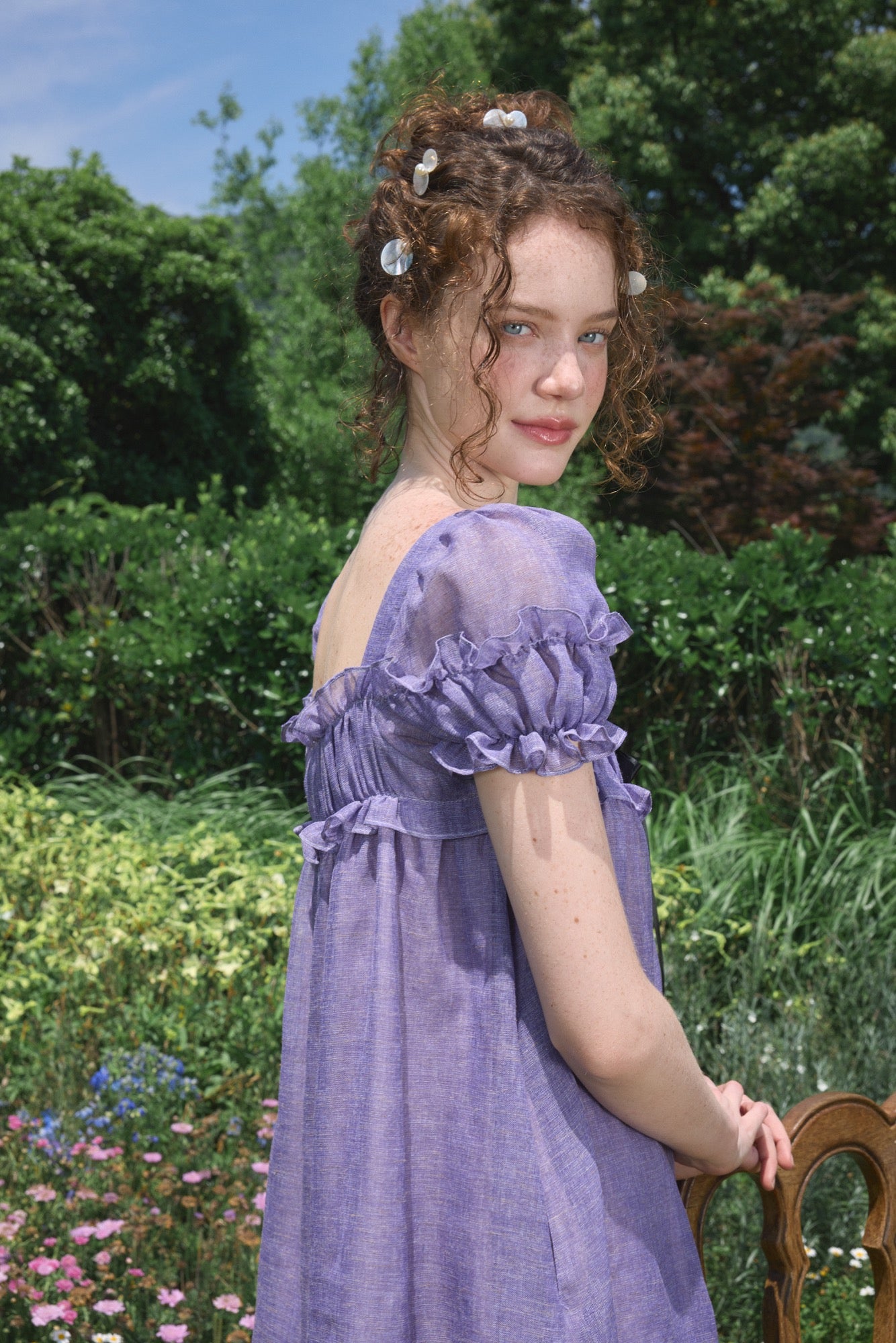 ‘Ariel’ Purple Linen Puff Dress