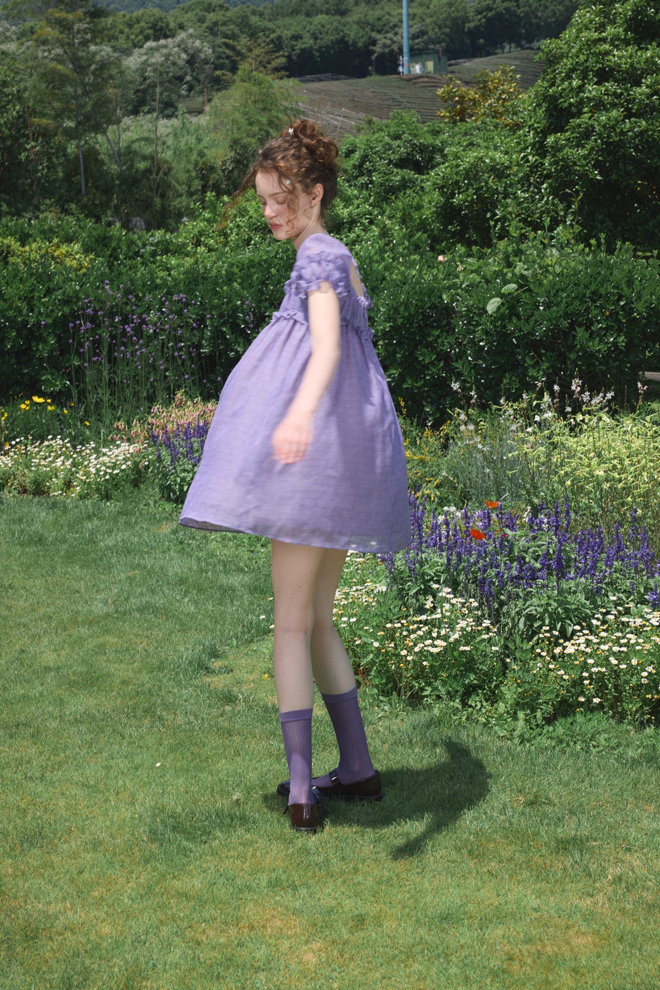 ‘Ariel’ Purple Linen Puff Dress