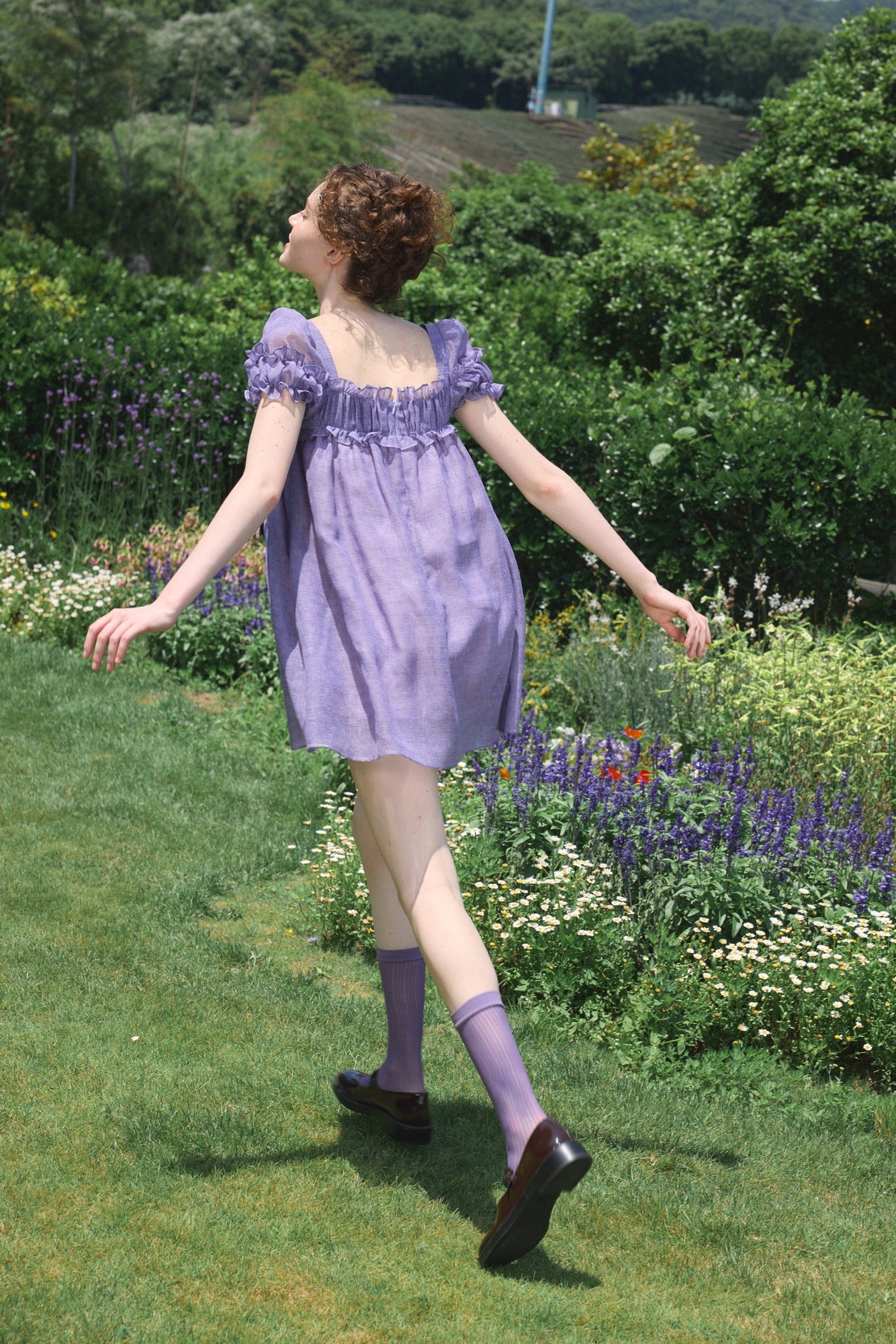 ‘Ariel’ Purple Linen Puff Dress