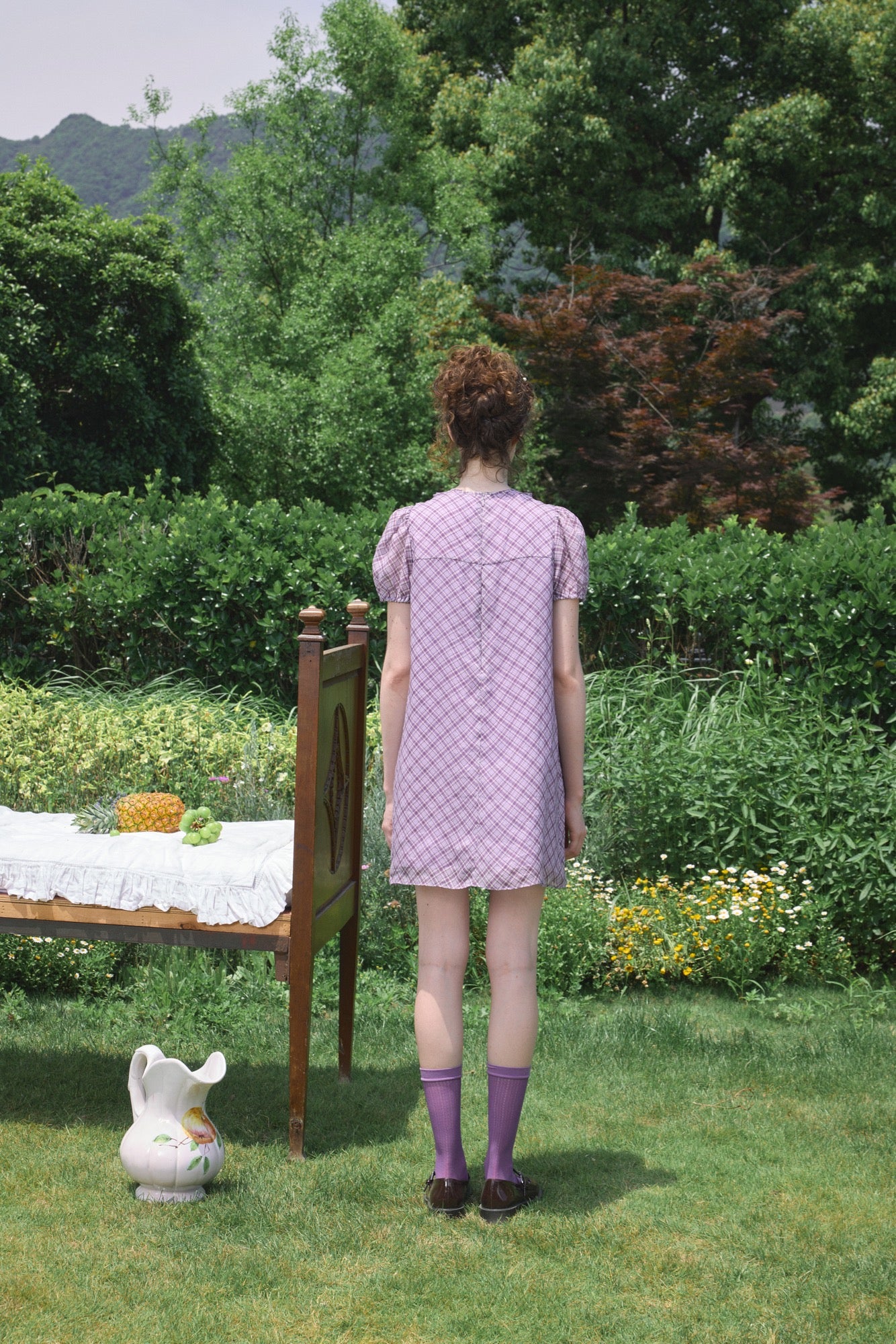 ‘Attina’ Purple Plaid Ruffles Dress