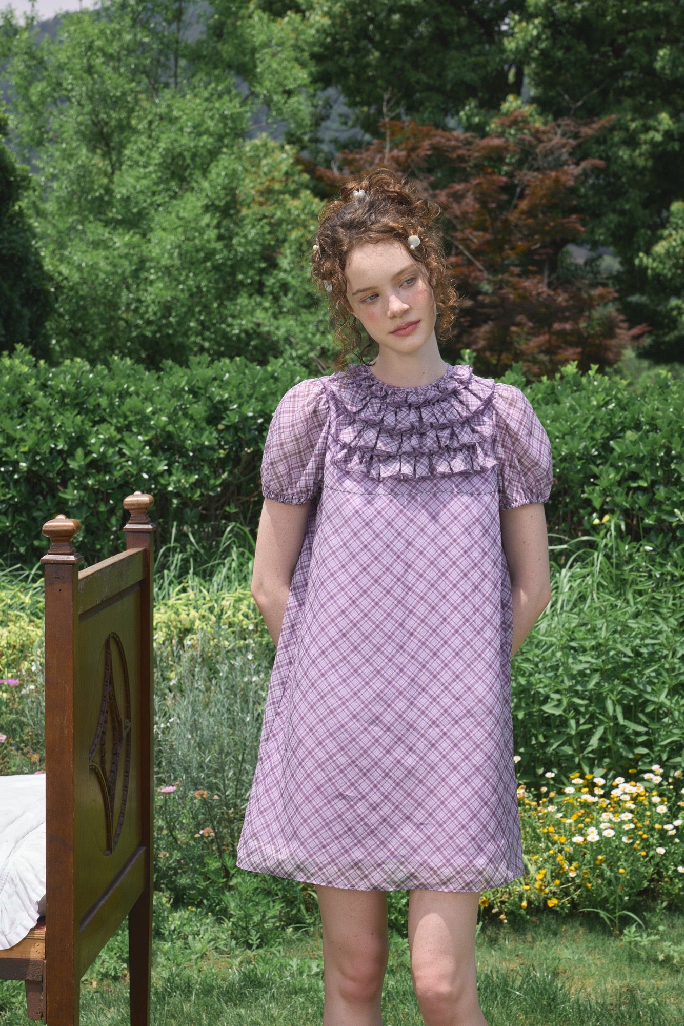 ‘Attina’ Purple Plaid Ruffles Dress