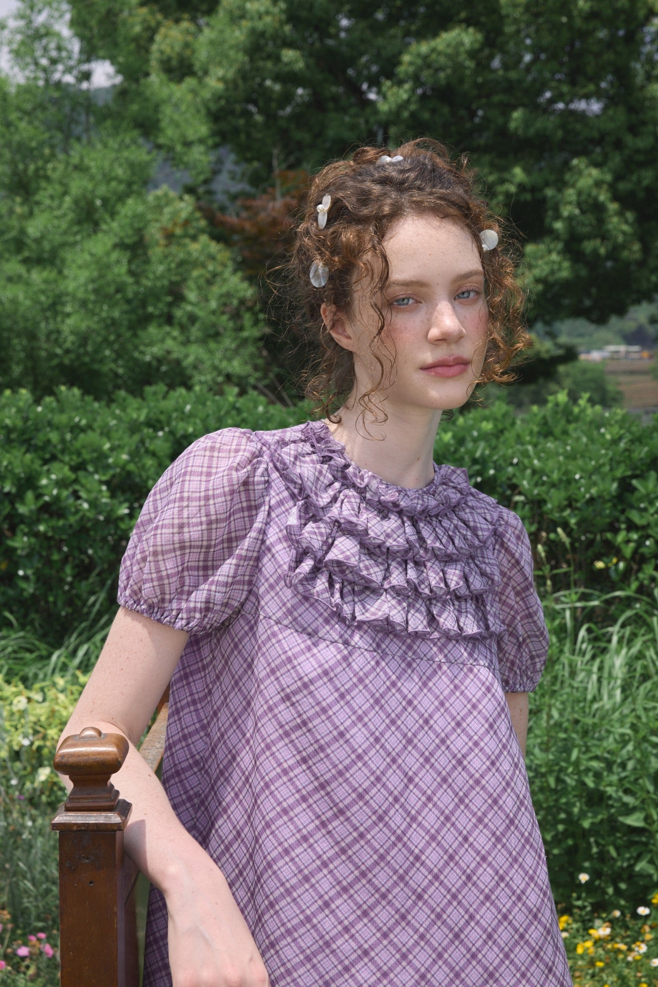 ‘Attina’ Purple Plaid Ruffles Dress