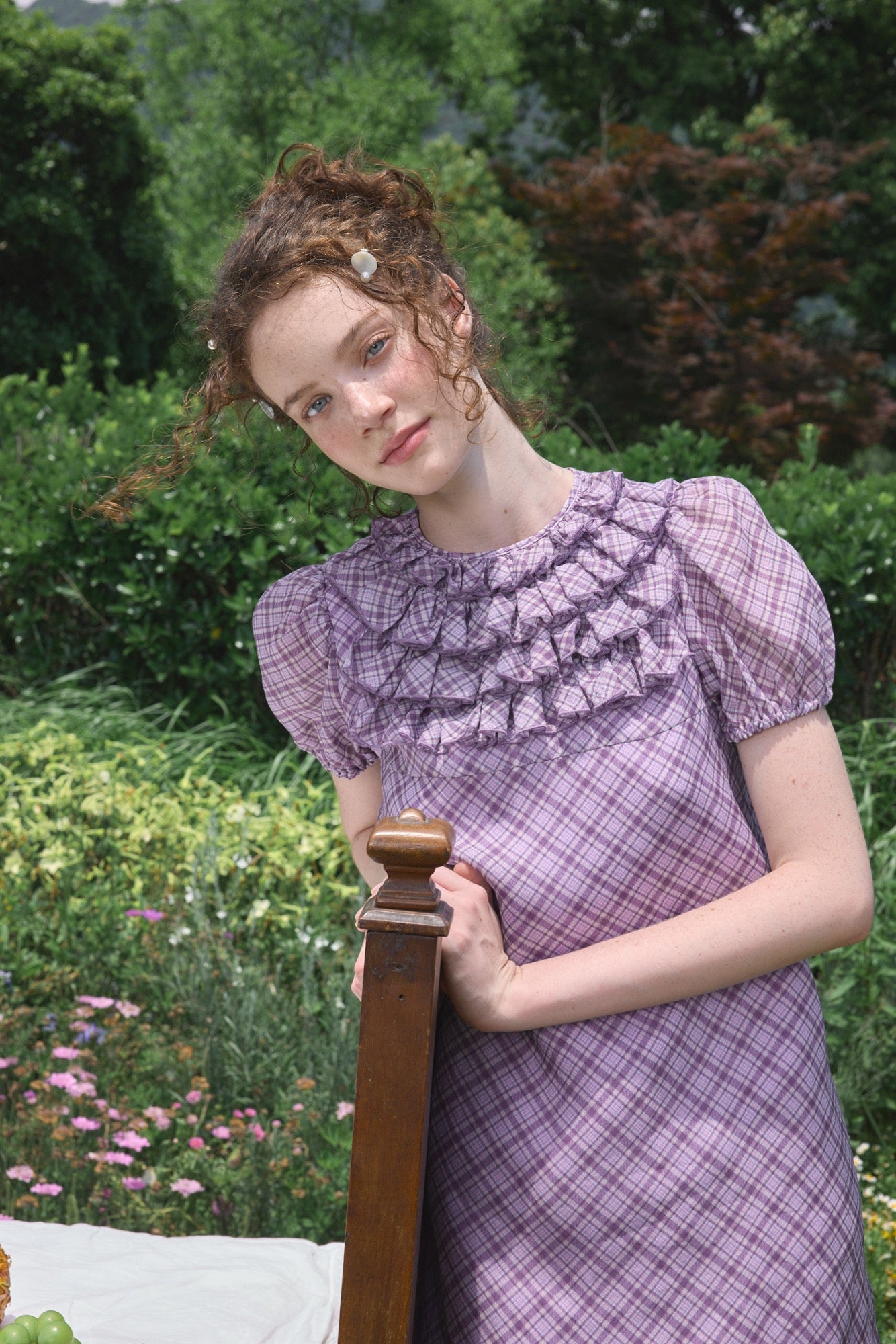 ‘Attina’ Purple Plaid Ruffles Dress