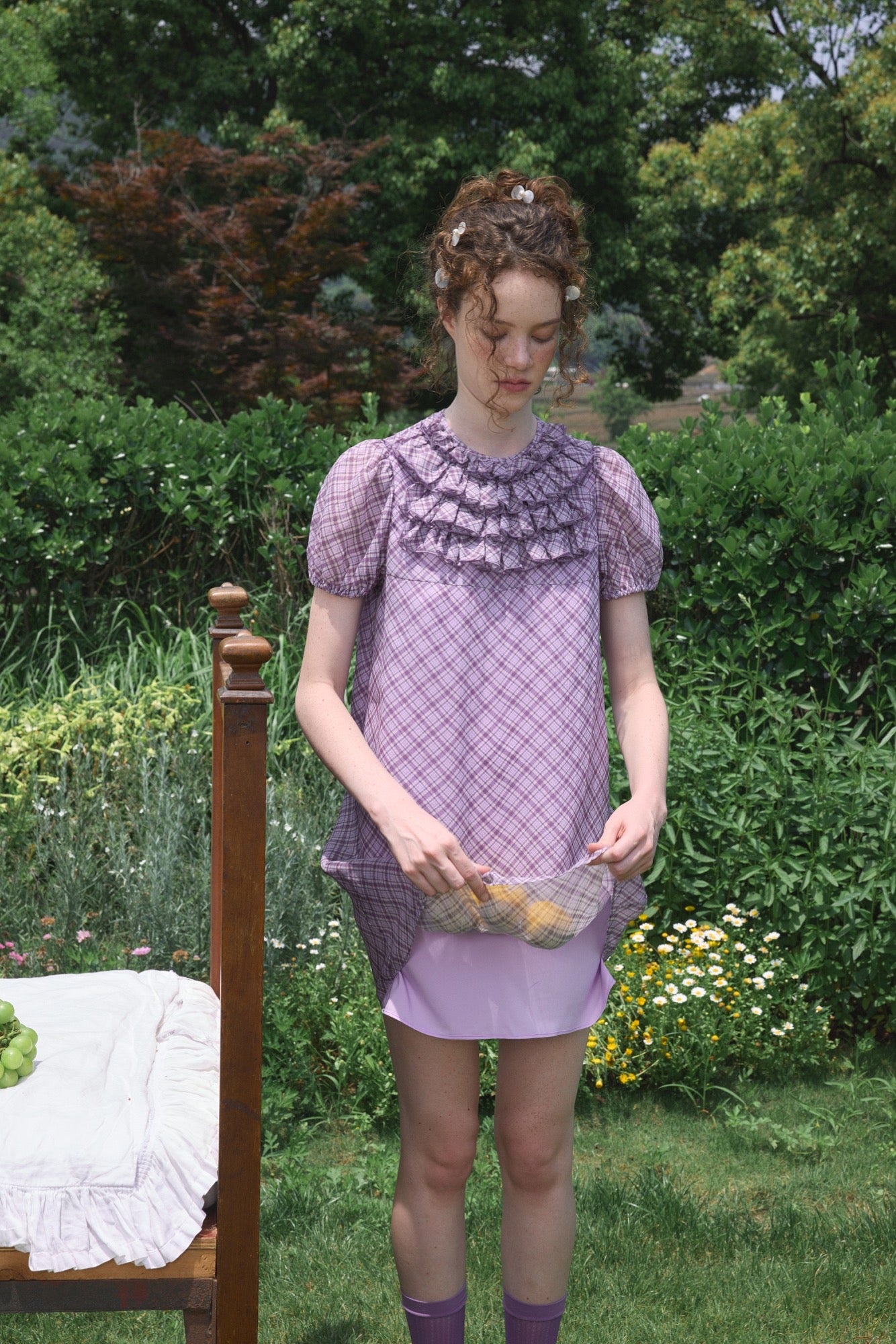 ‘Attina’ Purple Plaid Ruffles Dress