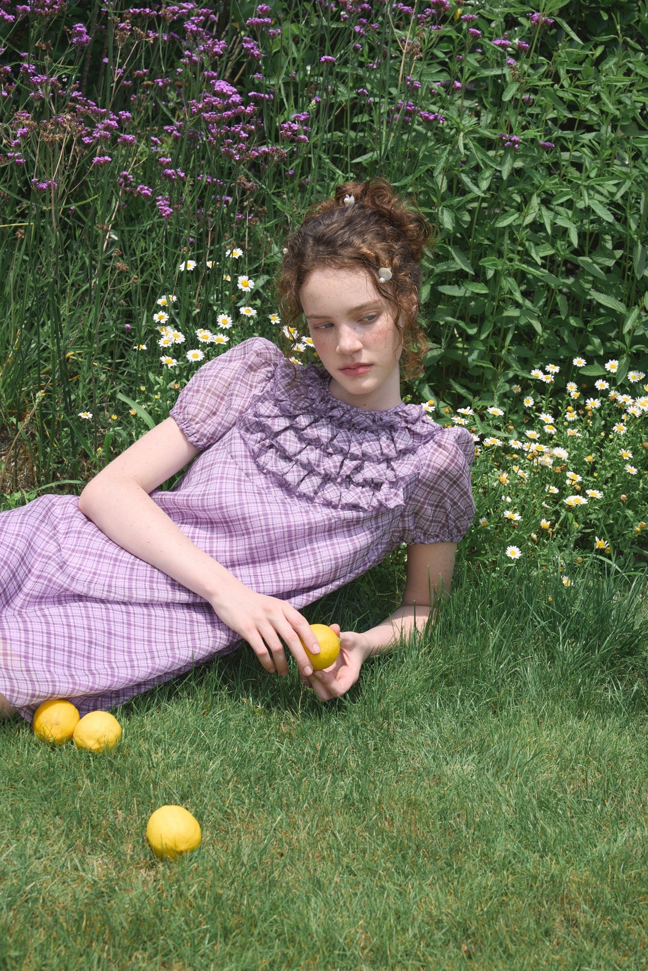 ‘Attina’ Purple Plaid Ruffles Dress