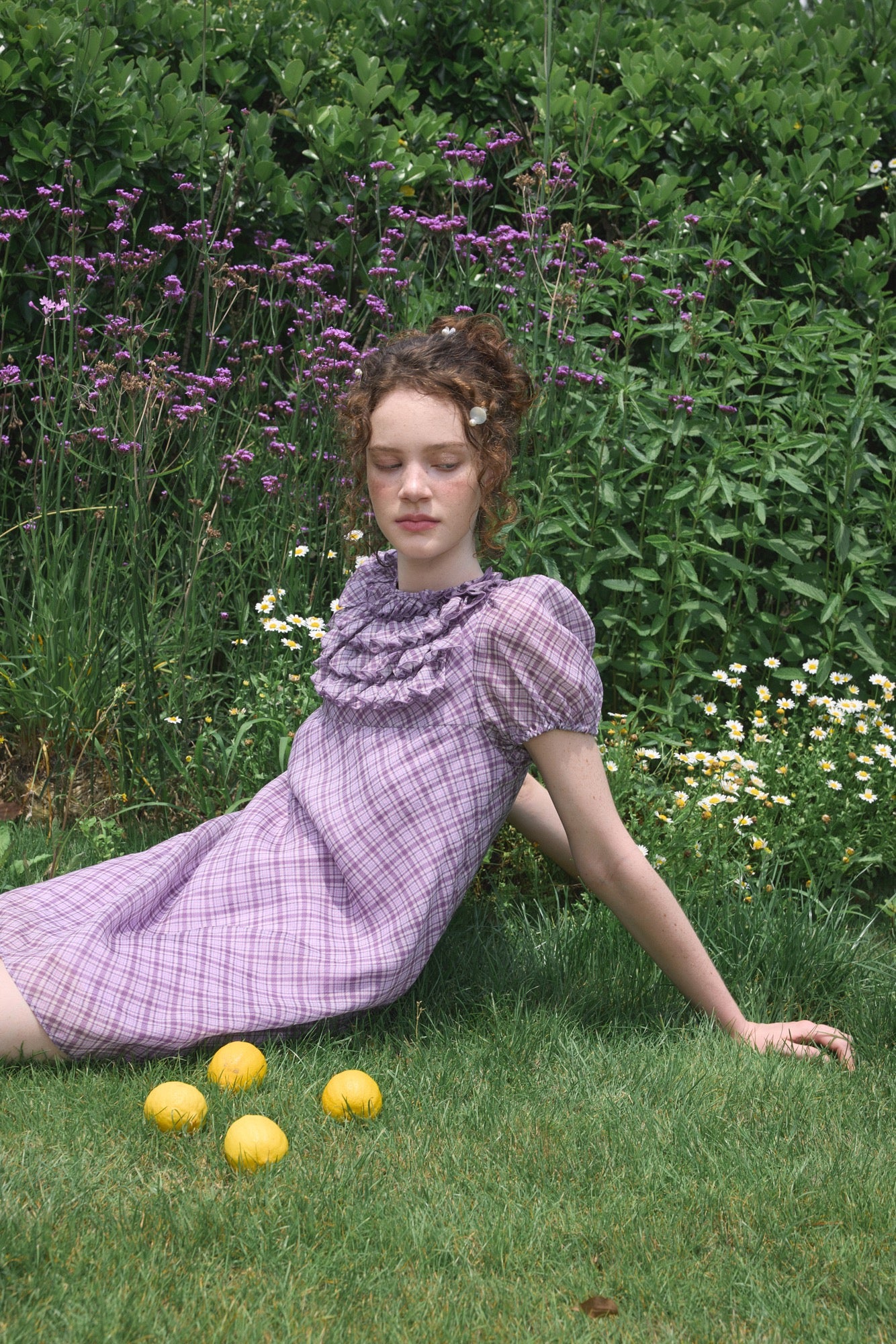 ‘Attina’ Purple Plaid Ruffles Dress
