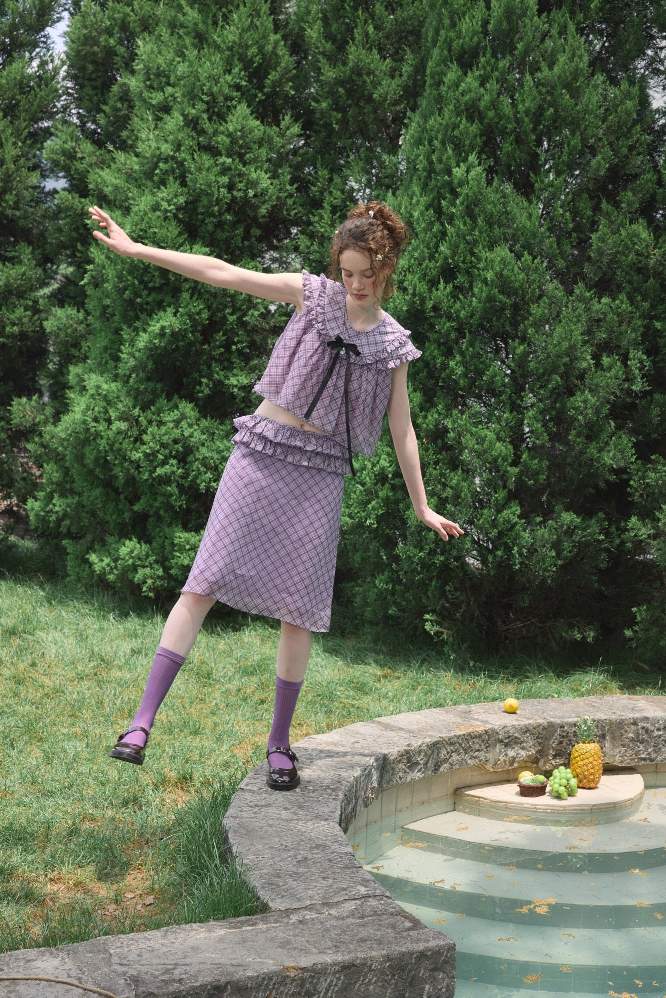 ‘Flounder’ Purple Plaid Double-Layer Collar Top
