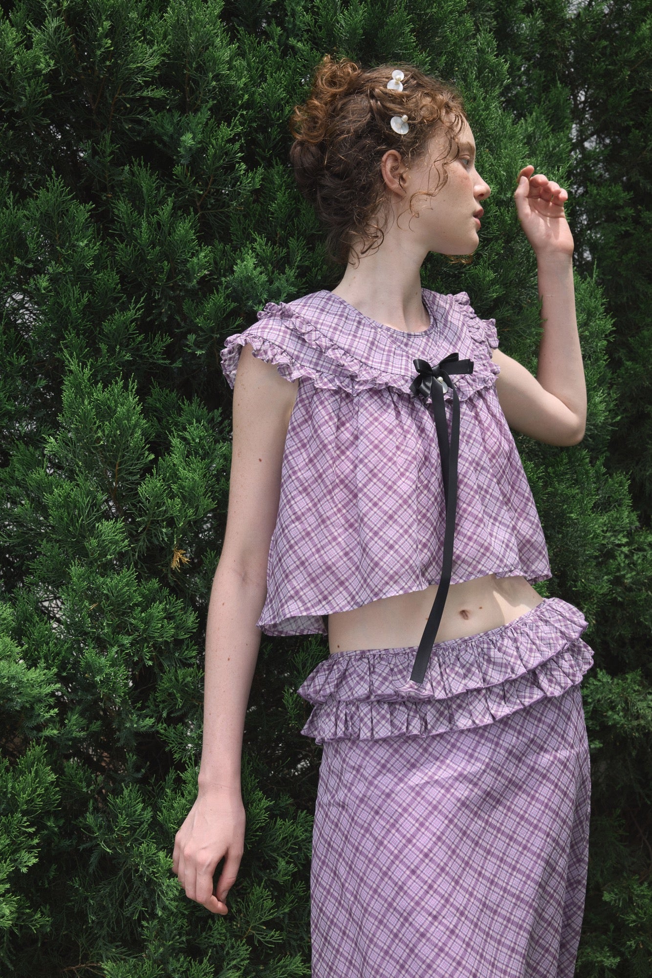 ‘Flounder’ Purple Plaid Double-Layer Collar Top