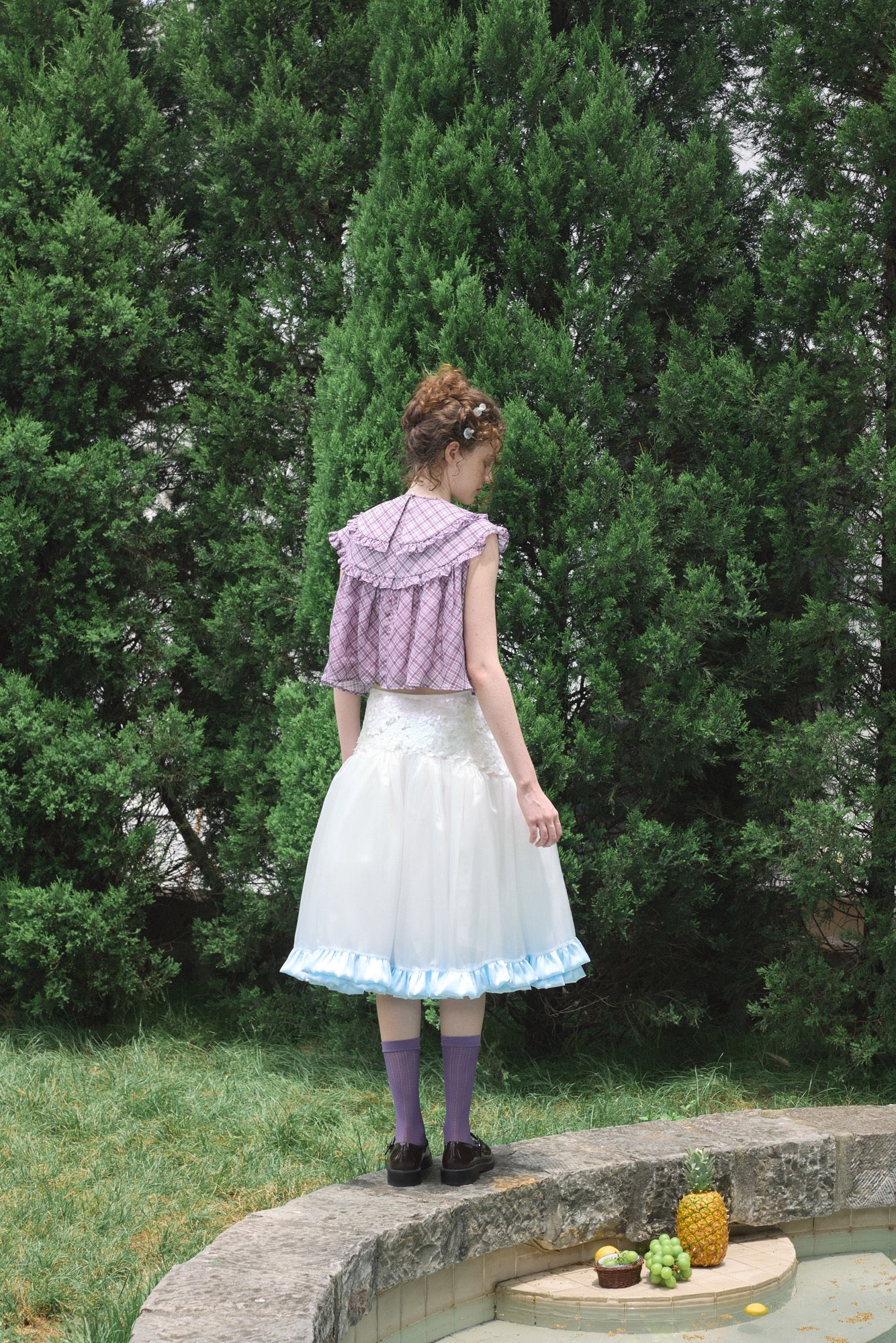 ‘Flounder’ Purple Plaid Double-Layer Collar Top