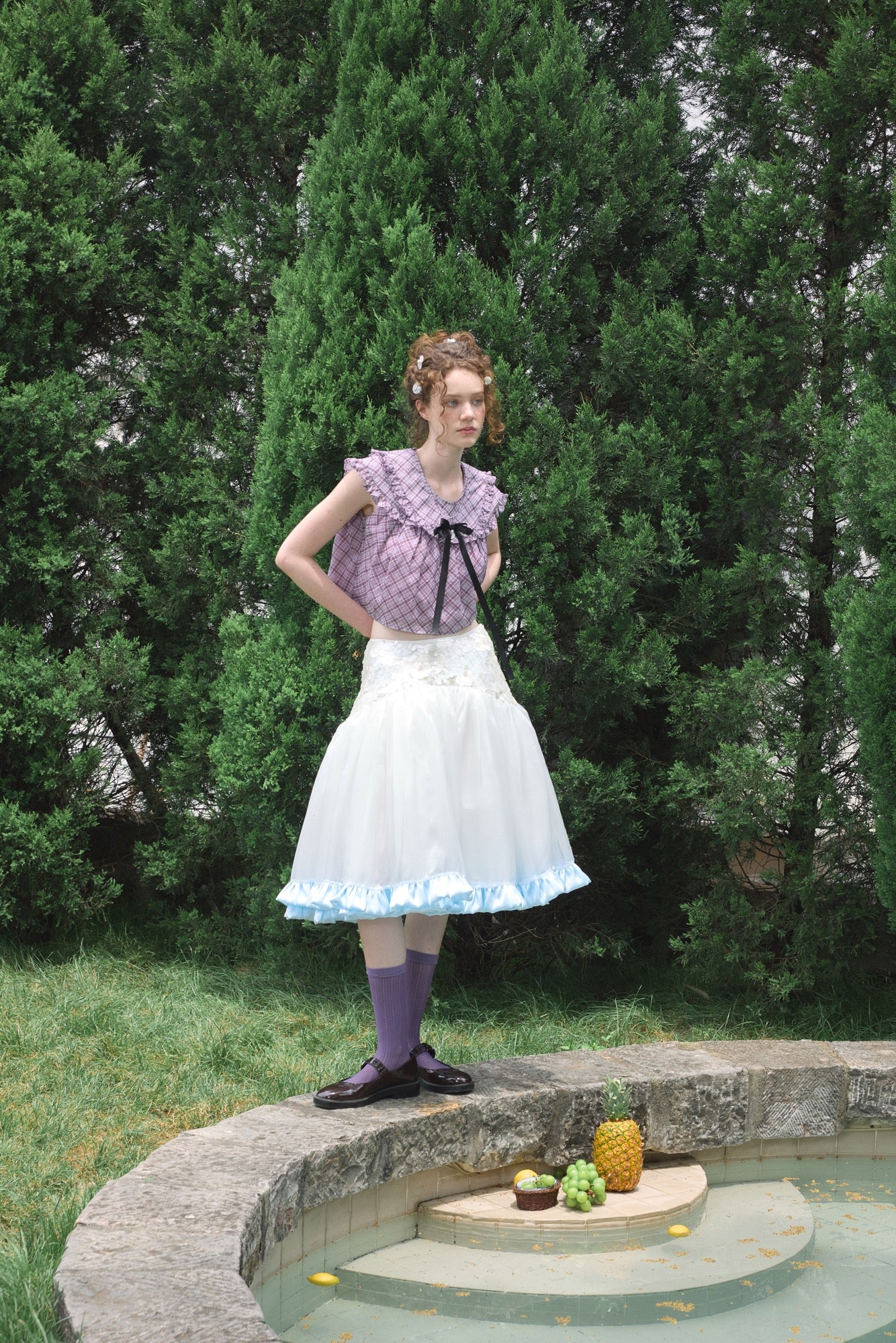 ‘Flounder’ Purple Plaid Double-Layer Collar Top