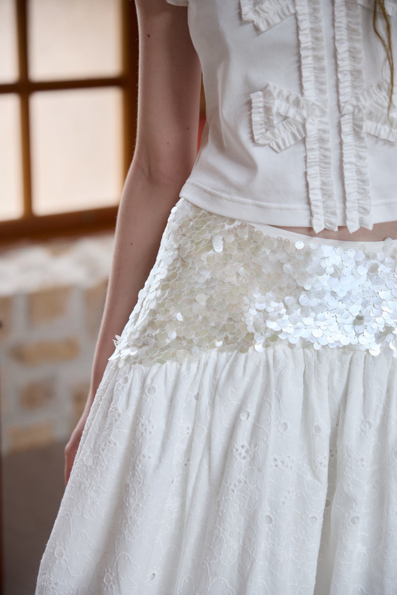‘Sunshine’ White Sequined Tulle Skirt