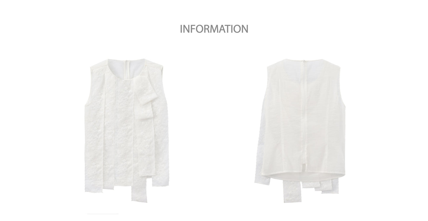 ‘Fleur’ White Embroidered Ribbon Vest